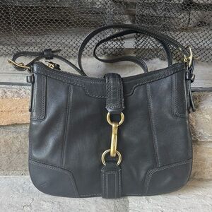 Vintage Coach Hampton 11051 Black Leather Horsebit Clip Shoulder Bag
